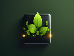 Renewable Energy Symbol: Battery with Growing Leaves