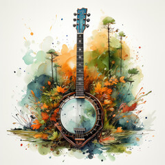 watercolor Banjo clipart, Generative Ai