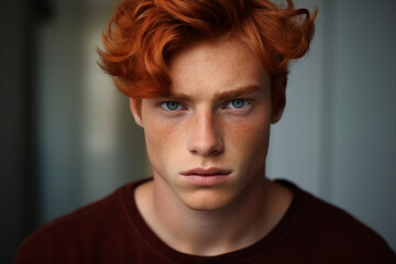 Obraz premium Generative ai modern technology portrait of attractive young man red hairstyle