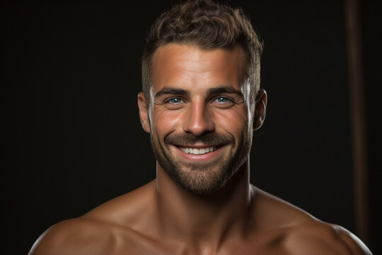 Generative ai modern technology portrait of attractive virile man after salon haircut barbershop stylist