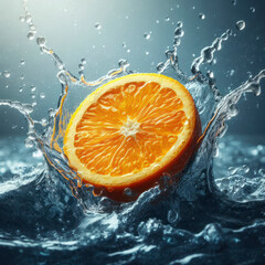 orange slice splashing in a water splash. ai generative