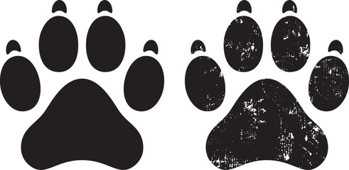 Dog paw print black silhouette isolated on white background. - obrazy, fototapety, plakaty