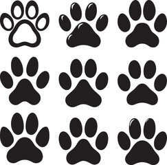 Dog paw print black silhouette isolated on white background.