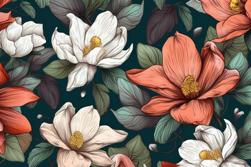 Seamless floral pattern with dahlias. Vector illustration.
