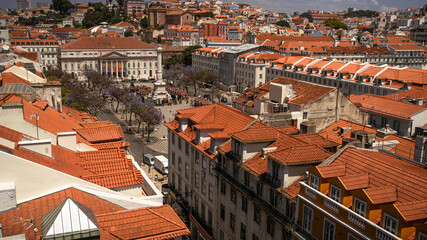 Fototapeta na wymiar Aerial view of Lisbon Old City with the Rossio Square in the middle Lisbon, Portugal
