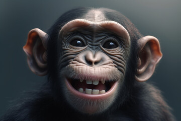 Chimpanzee monkey on dark background, close-up portrait