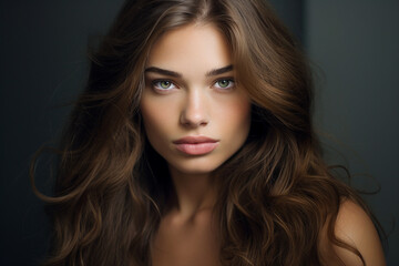 Fototapeta premium Generative AI portrait illustration of beautiful young girl have stunning hairstyle after salon