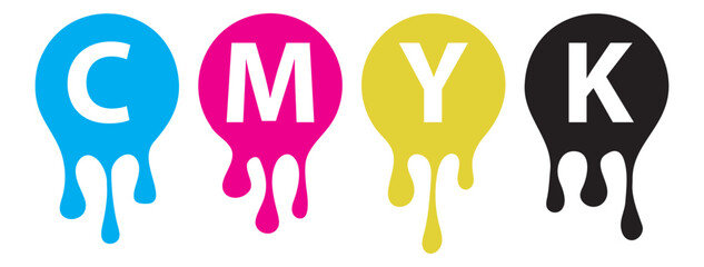CMYK paint symbol. Spilled paints. Design element .Vector illustration.