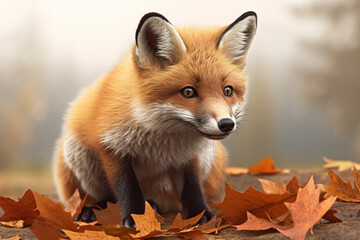 Red fox in the autumn forest. Close-up portrait of a red fox.