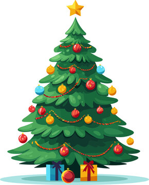 flat modern vector christmass tree new year gift. AI generated illustration