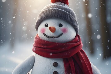 Snowman with hat. Generative AI.