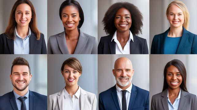 Collage Of Portraits Of An Ethnically Diverse And Mixed Age Group Of Focused Business Professionals