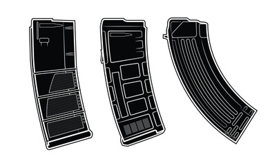 Vector illustration of the modern rifle magazines on the white background. Black.