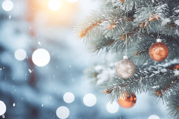 Fototapeta na wymiar christmas tree with balls and snow