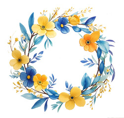 simple Watercolor yellow blue flower with circles on transparent background