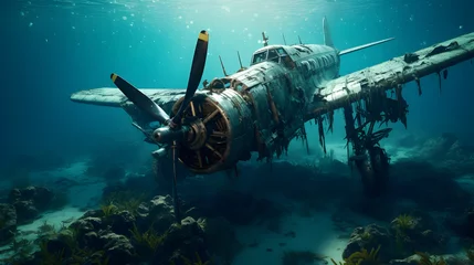 Cercles muraux Ancien avion abandoned, wrecked aircraft under the water, under sea 