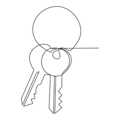Continuous single line lock key outline vector art  drawing