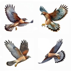 A set of male and female Swainson's Hawks flying isolated on a white background