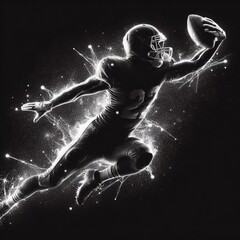 Silhouette of an american football player making a catch on black background. - obrazy, fototapety, plakaty