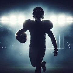 Silhouette of an american football player in nfl stadium.