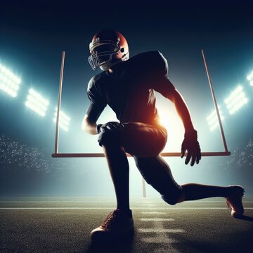 Silhouette of an american football player stretching in nfl stadium.
