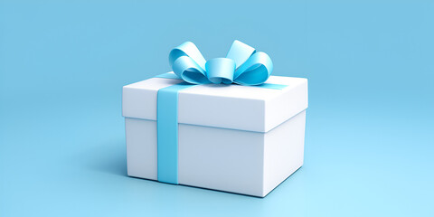 A blue gift box with blue ribbon isolated on white background the image for christmas and new year's day background art light pastel colors, stand, gifts, generative AI


