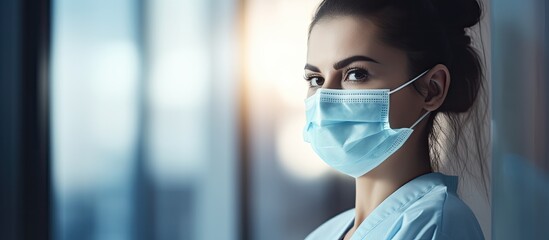 Doctor prepares patient for vaccine by disinfecting arm woman wearing mask receives Covid 19 flu...