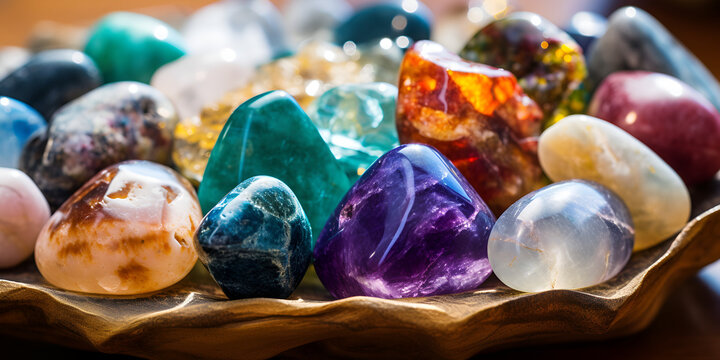 gemstones on a white background A collection of different colored stones arranged in an artistic pattern mineral stone on a white background,A collection of colorful pebbles on a beach,generative ai

