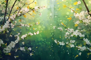 Obraz na płótnie Canvas Banner and panorama of spring background with blossoming wild flowers. Generative AI