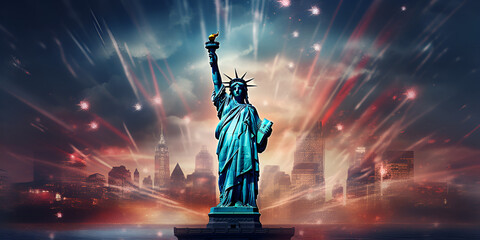 A statue of liberty with a sky background and stars in the background The famous new york many graffiti statue of liberty generative AI - obrazy, fototapety, plakaty