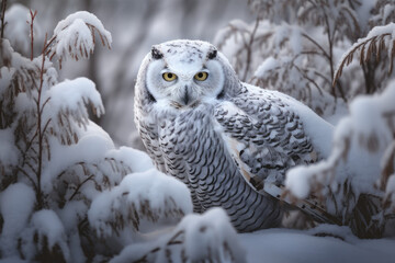 Snowy owl in the snow - Generative AI