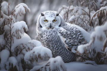 Naklejka premium Snowy owl in the snow - Generative AI