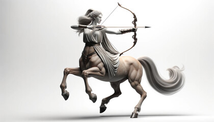 Woman on top of a horse shooting arrow, Generative AI