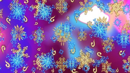 Fototapeta na wymiar Raster illustration. Raster cute snowflakes on colorful background. Raster snowflakes pattern.