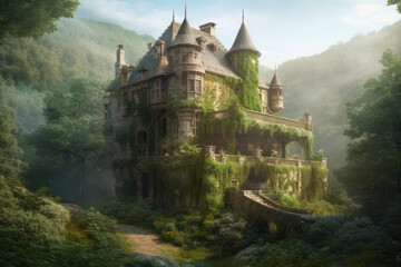 Obraz premium Castle in the forest - Generative AI
