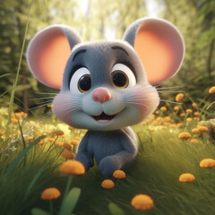 Ilustración animada 3d ratón muy adorable y simpático, creado por IA