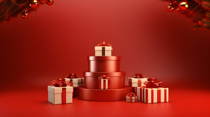 Christmas background gift boxes on Red background