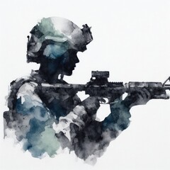Silhouette of a soldier illustration. - obrazy, fototapety, plakaty