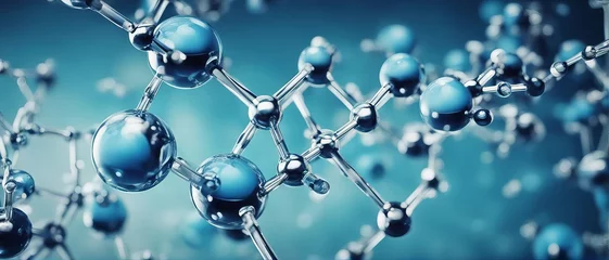 Foto op Plexiglas yaluronic acid molecules. Hydrated chemicals, molecular structure and blue spherical molecule © Adi