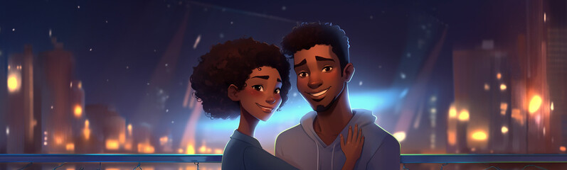 Black couple, cartoon, 4D, HD