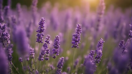 Lavender. Blooming fragrant lavender flowers on a field, closeup. Violet background of growing laven