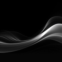 Elegant black and white background with waves. Smooth gradient, glow, neon. Banner design, place for text