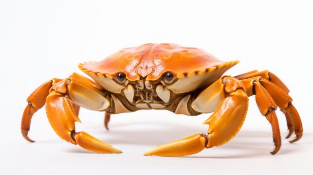 North sea crab in defensive position against white background, copy space, 16:9