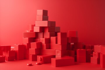 Blocks on red background. Generative AI