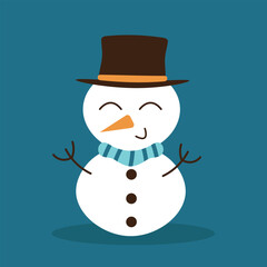 Cartoon snowman in flat style. Winter symbol, icon. Christmas or New Year greeting cards design element.