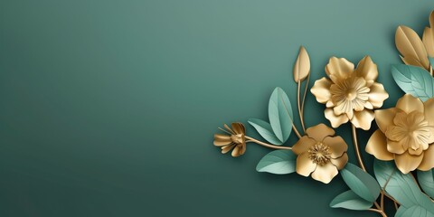 Beautiful abstract gold and green floral design background. beautiful Generative AI AIG32 - obrazy, fototapety, plakaty
