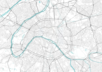 Zelfklevend Fotobehang Street map art of Paris city in France. Road map of Paris. Black and white (blue) illustration of Parisian streets. France Printable poster.  © vnevo
