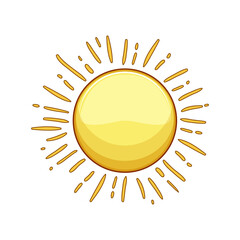 symbol sun cartoon. hot yellow, sunny sunrise, sign weather symbol sun sign. isolated symbol vector illustration