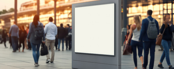 Mockup Display For Advertisements In Public With Bustling Crowd