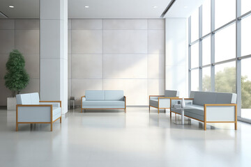 Modern Hospital Lobby With Sleek Design And Comfortable Seating